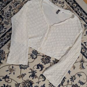 White Cropped Knit Cardigan